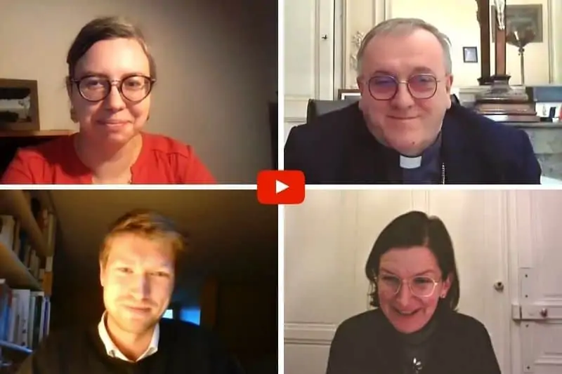 Mgr Syméon de Domodiédovo, Mgr Yves Le Saux, Geneviève Honoré, Fabienne Jaunay et Axelle de Feraudy