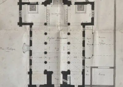 Plan de l'église de Mansigné par l'architecte Pascal Vérité, 1900