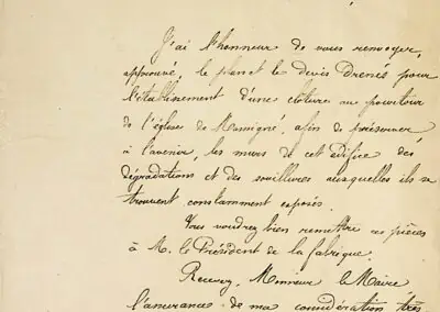 Lettre de la Sous-préfecture de la Flèche autorisant l'établissement d'une clôture autour de l'église, 1866