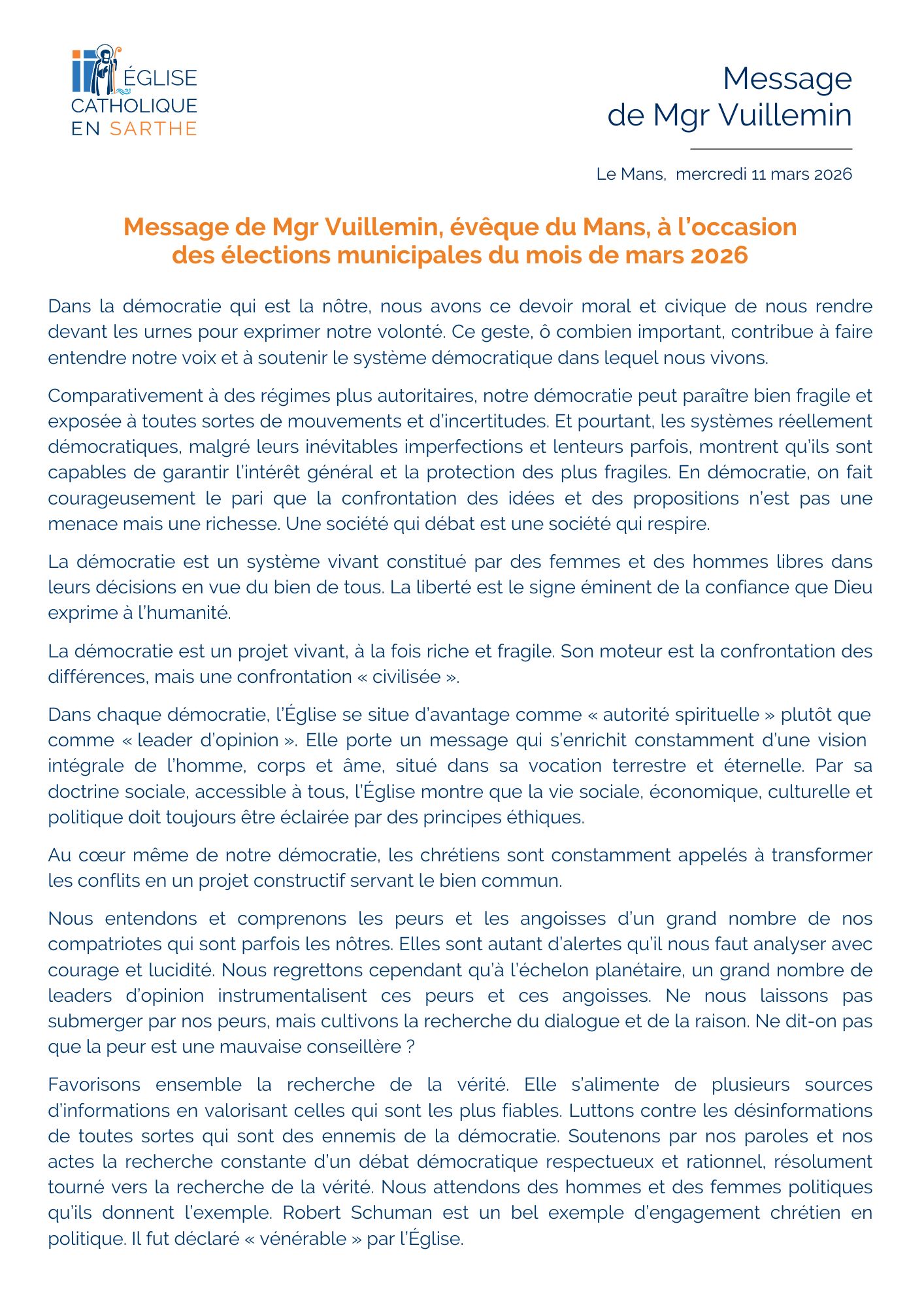 Message de Mgr Vullemin - Municipales 2026 - 1