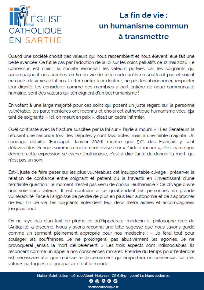 Tribune évêques Ouest Mai 2026