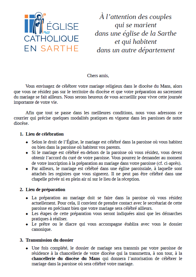 Courrier couples non résidents mariage
