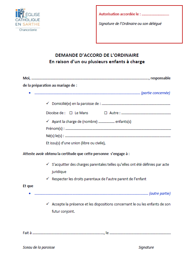 Demande autorisation enfants à charge