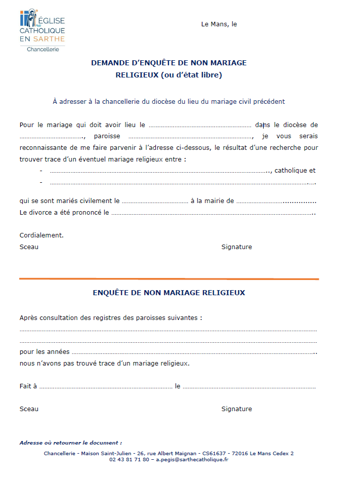 Demande enquete non mariage