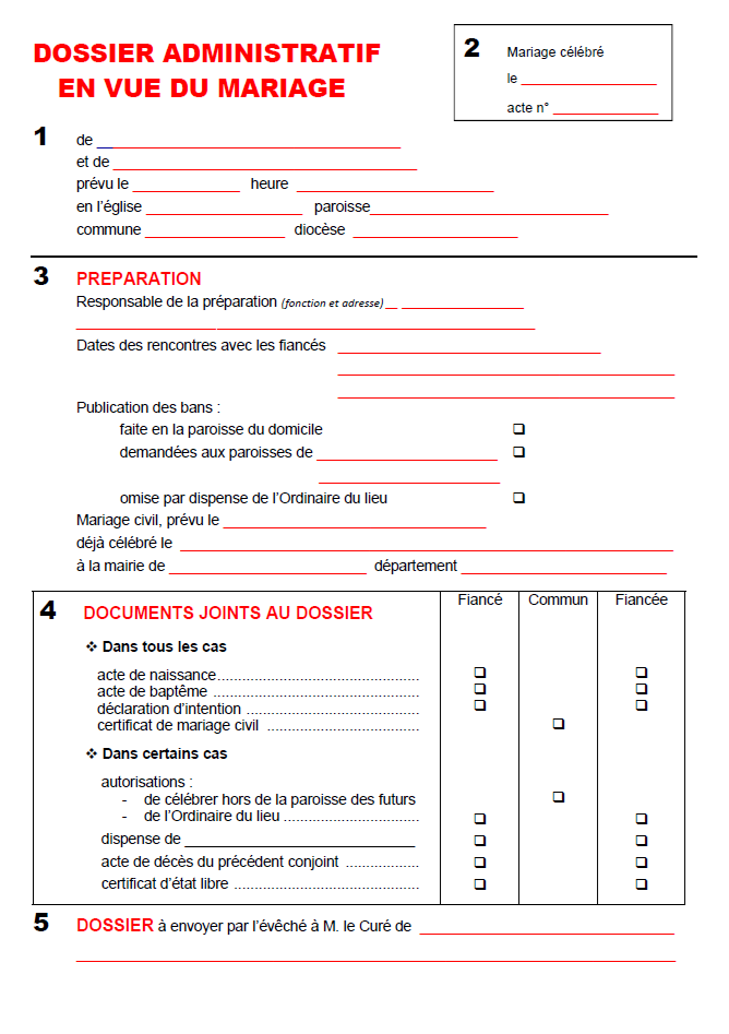 Dossier administratif mariage