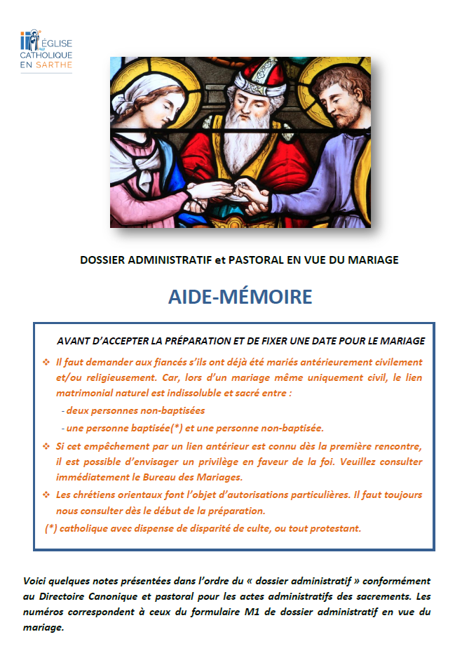 Dossier administratif pastoral mariage