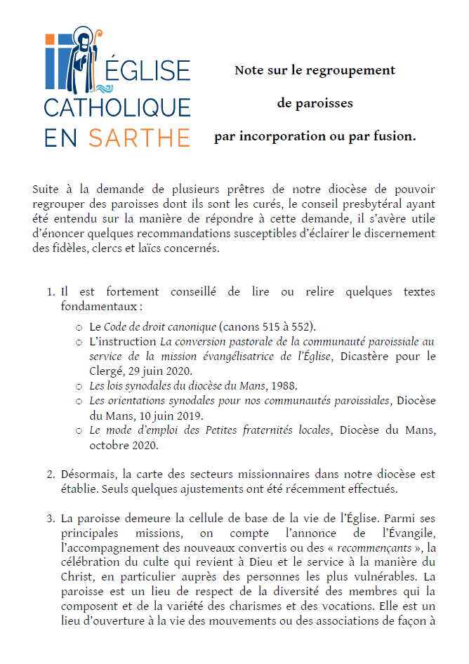 Notes regroupement de paroisses