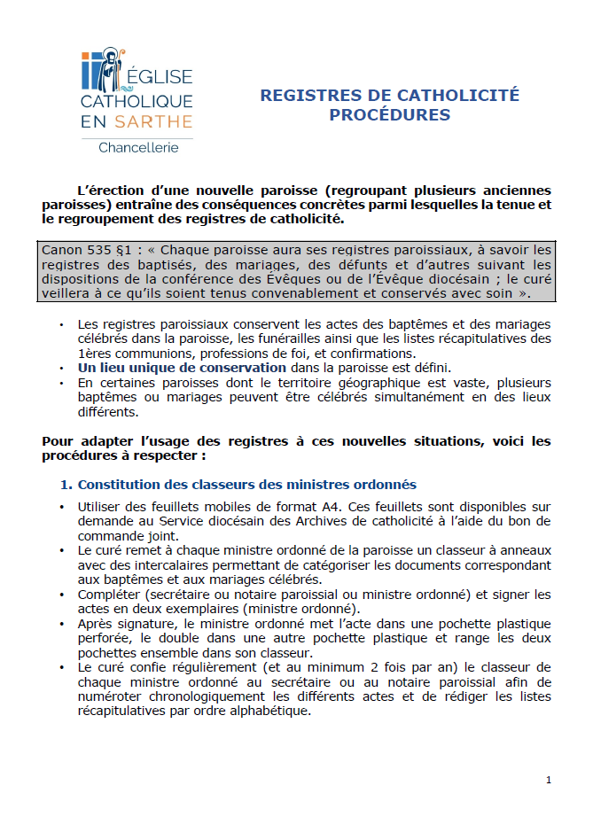 Registres de catholicité procédures